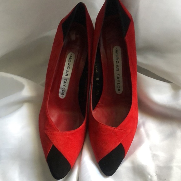 Morgan Taylor Vintage Red and Black Suede Heels For The Eccentric Y2K Tribe😍 - Picture 5 of 6